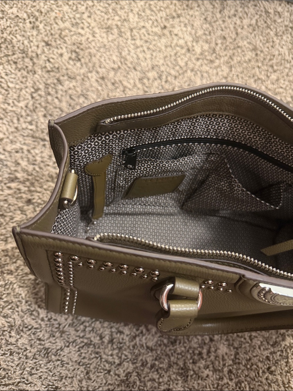 Brighton Studded Olive Green Leather Handbag with Crossbody Strap - Picture 7 of 16